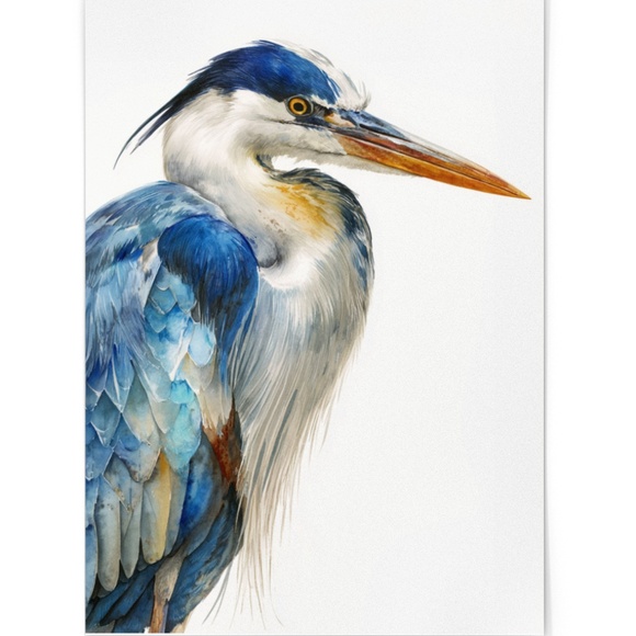 Watercolor Heron Portrait Wall Art Print Poster, Unframed - Picture 2 of 6